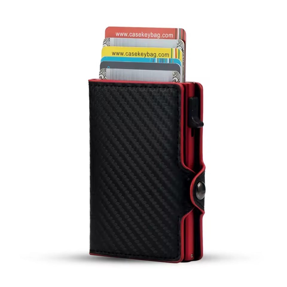 Credit Card Holder Mini Wallet for Men RFID Carbon Fiber PU Leather Smart Vallet Small Aluminum Card Holder Portafoglio Uomo