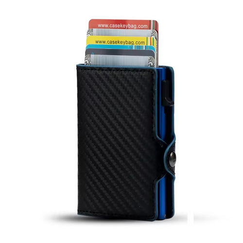 Credit Card Holder Mini Wallet for Men RFID Carbon Fiber PU Leather Smart Vallet Small Aluminum Card Holder Portafoglio Uomo