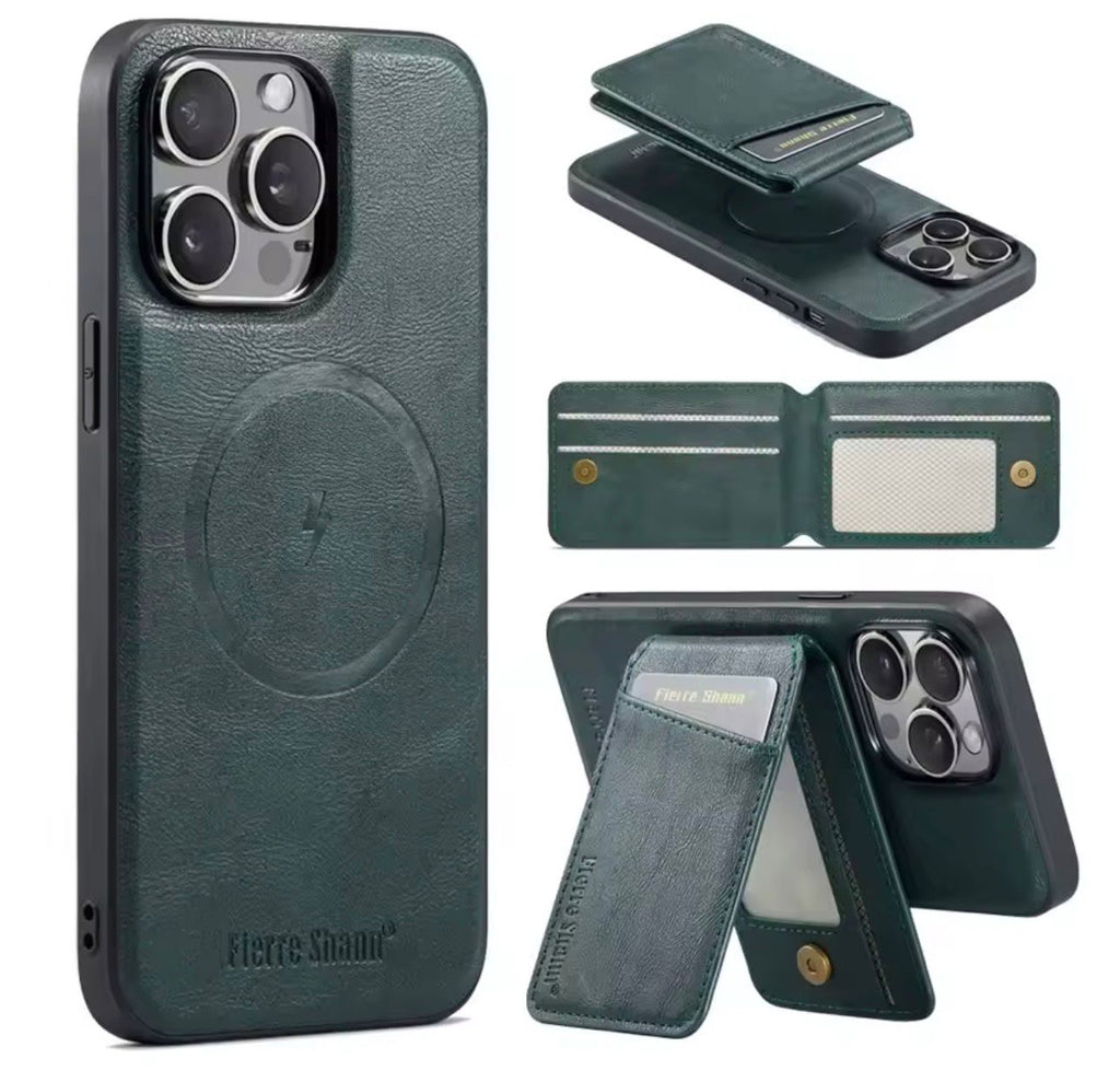 Detachable Magnetic Leather Wallet Phone Case Wireless Charging Cover for iPhone 13 14 Plus 15 16 Pro Max