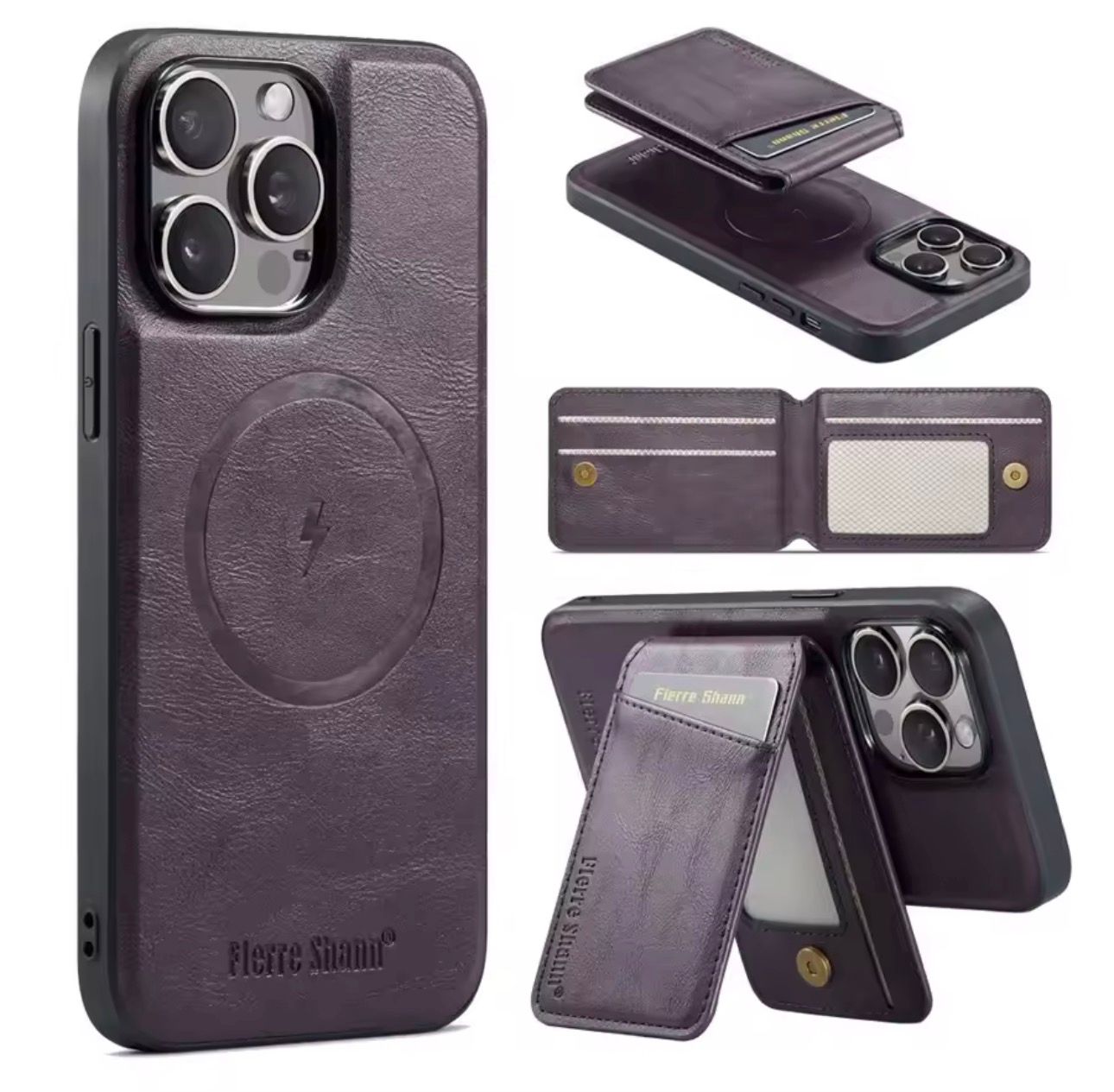 Detachable Magnetic Leather Wallet Phone Case Wireless Charging Cover for iPhone 13 14 Plus 15 16 Pro Max