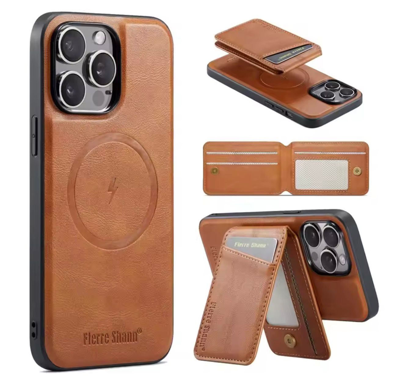Detachable Magnetic Leather Wallet Phone Case Wireless Charging Cover for iPhone 13 14 Plus 15 16 Pro Max