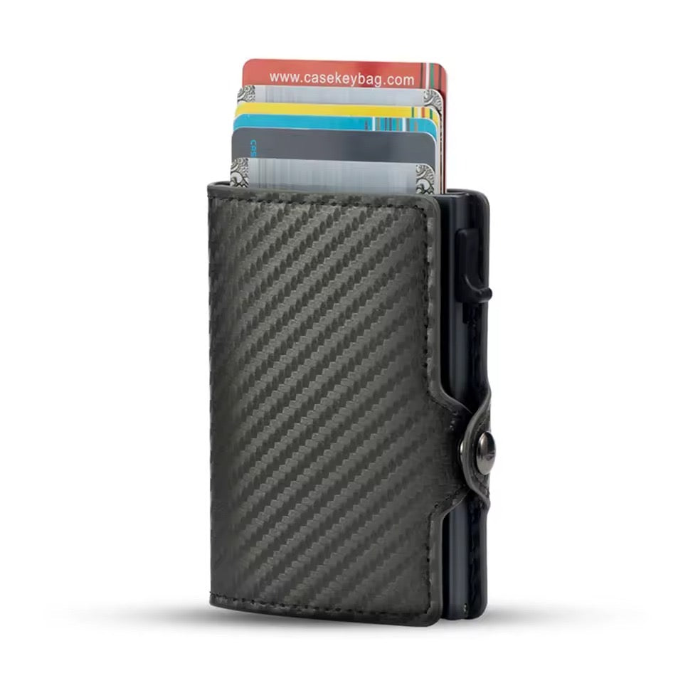 Credit Card Holder Mini Wallet for Men RFID Carbon Fiber PU Leather Smart Vallet Small Aluminum Card Holder Portafoglio Uomo