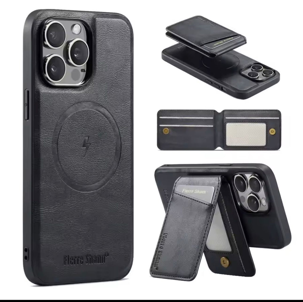 Detachable Magnetic Leather Wallet Phone Case Wireless Charging Cover for iPhone 13 14 Plus 15 16 Pro Max