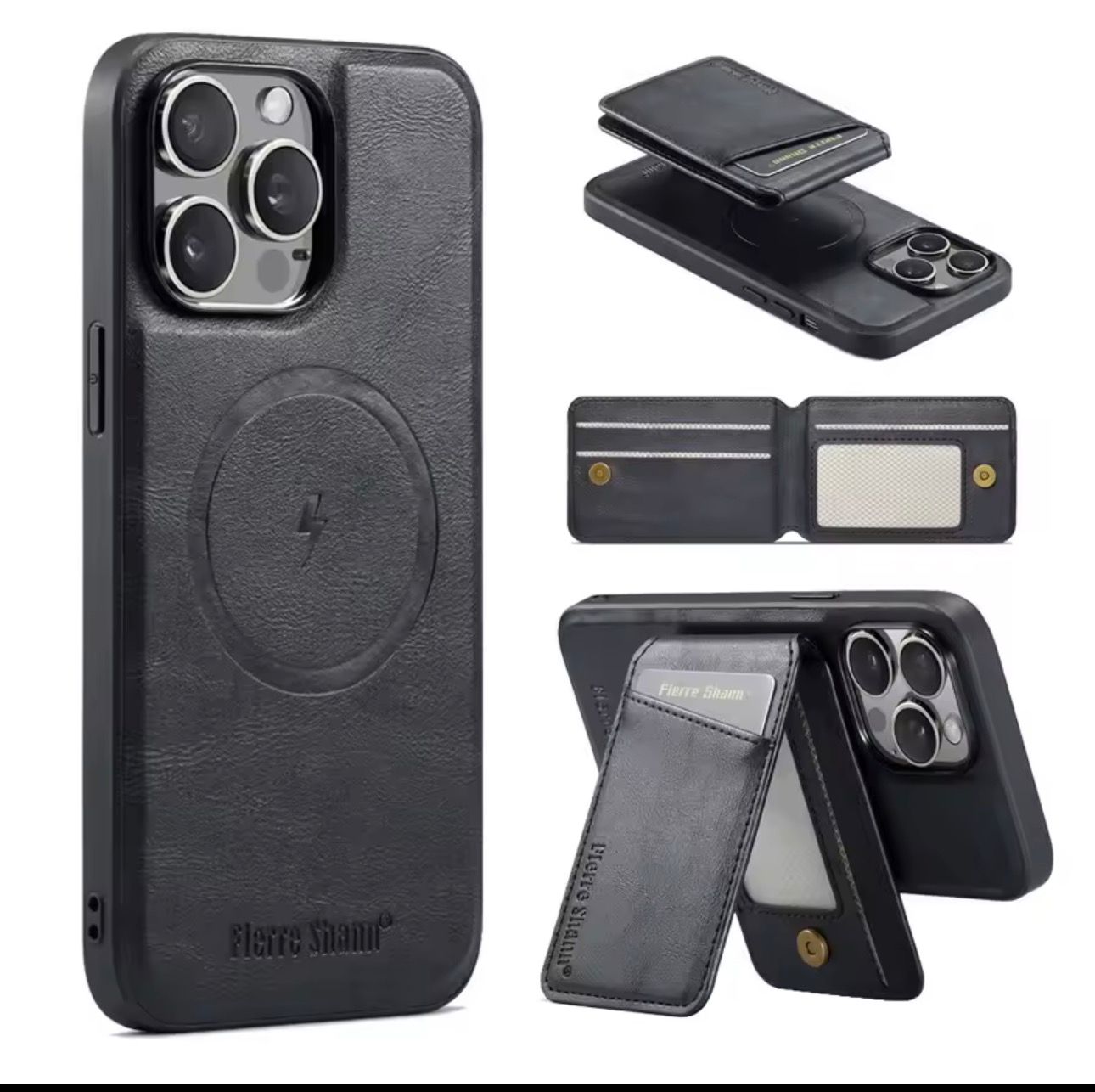 Detachable Magnetic Leather Wallet Phone Case Wireless Charging Cover for iPhone 13 14 Plus 15 16 Pro Max